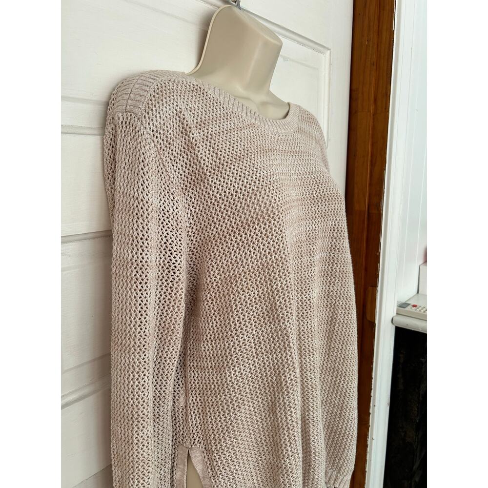 Lysse Fish Net Long Sweater with Side Ties Beige Beachy Oversized Small XC - Picture 2 of 11